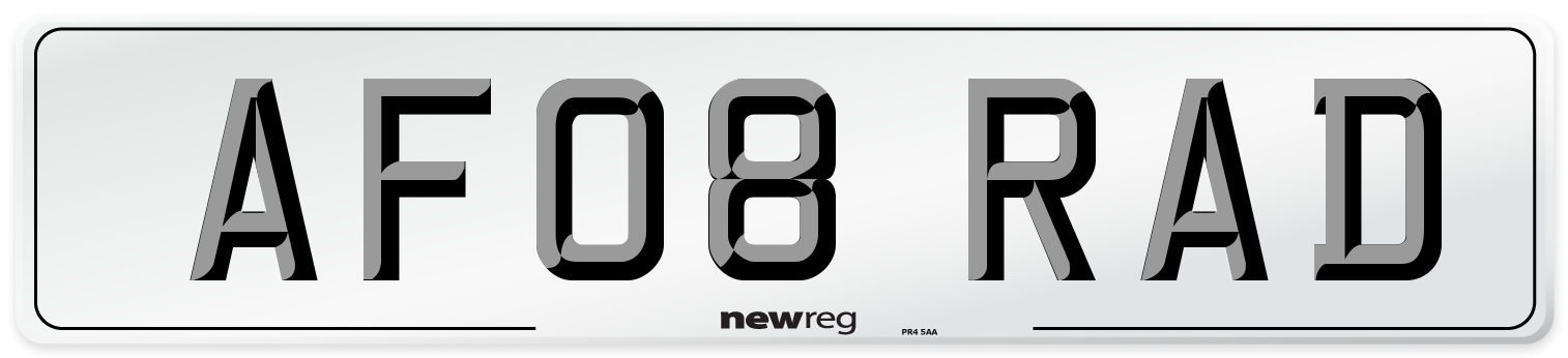 AF08 RAD Number Plate from New Reg